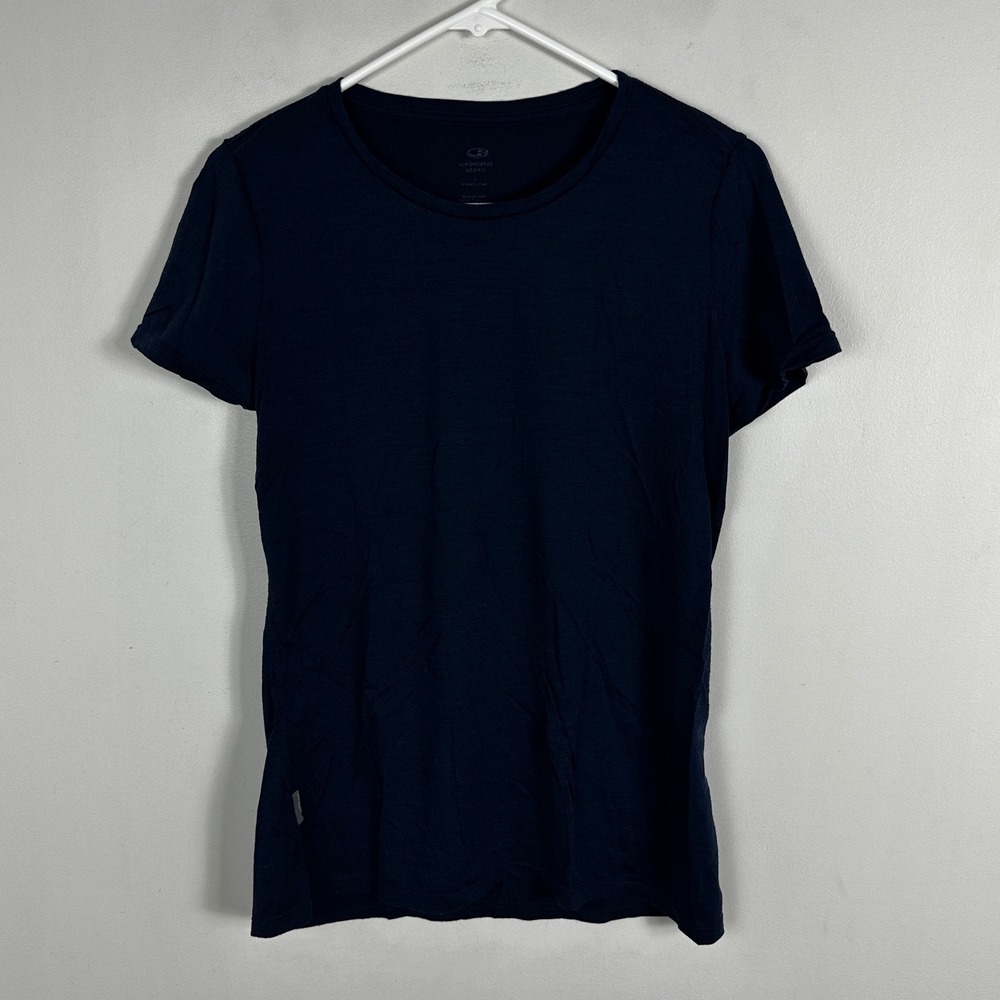 Icebreaker Merino Wool Navy Blue Short Sleeve Crew Neck T-Shirt Womens Sz Large